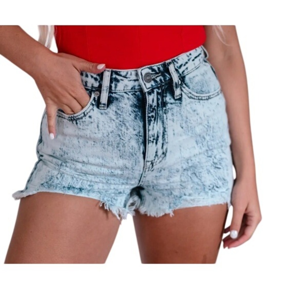 KanCan Womens 30 Acid Wash Distressed‎ High Rise Jean Shorts NWT